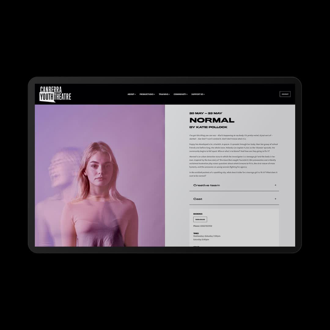 Website design and developement for Canberra Youth Theatre